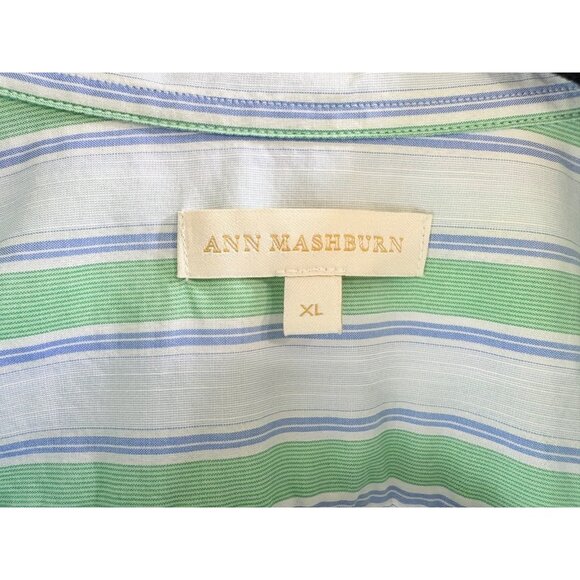 Ann Mashburn Sz XL Geraldine Popover Shirt Green Blue Stripe Poplin - Picture 7 of 16